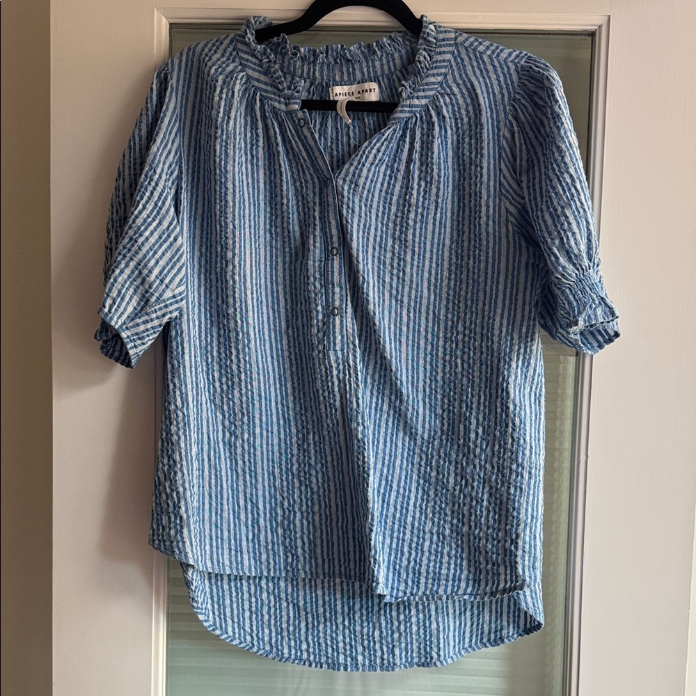 Apiece Apart Blue and White Striped Blouse
